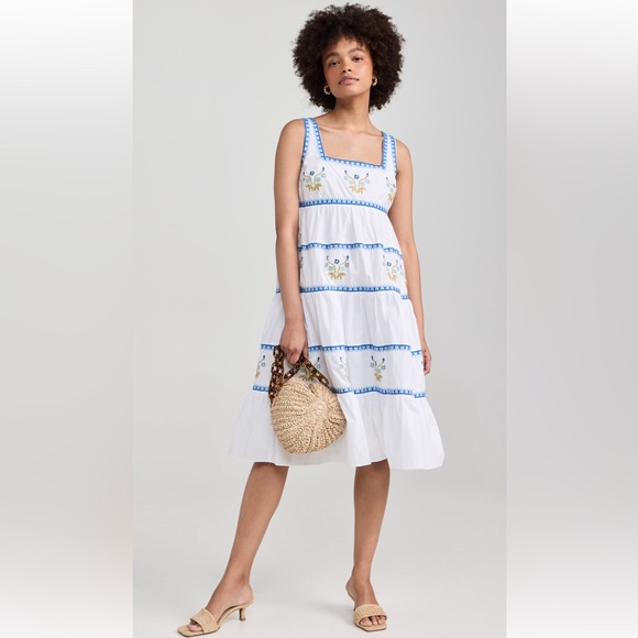 English Factory White and Blue Embroidered Midi Dress New with Tags Size Small - Picture 4 of 8